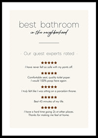 Humorous text in black with reviews and stars on beige background-0