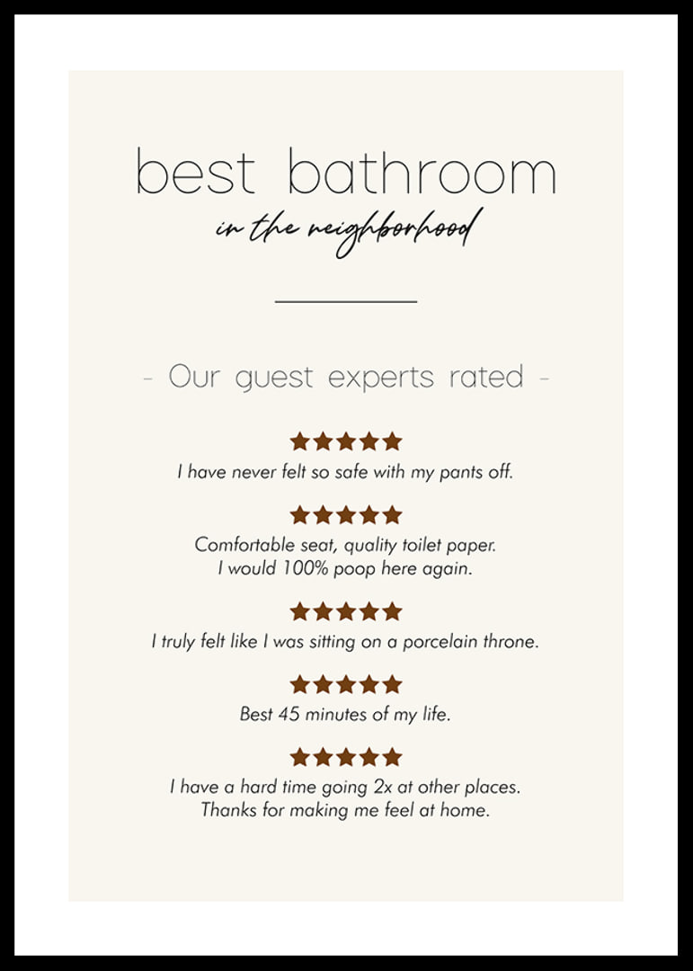 Humorous text in black with reviews and stars on beige background-12