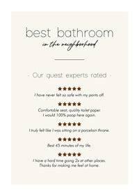 Humorous text in black with reviews and stars on beige background-1
