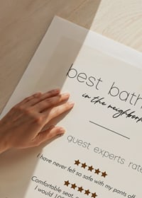 Humorous text in black with reviews and stars on beige background-9