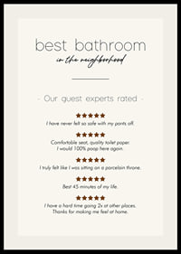 Humorous text in black with reviews and stars on beige background-2