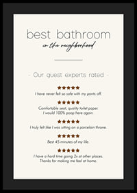 Humorous text in black with reviews and stars on beige background-4