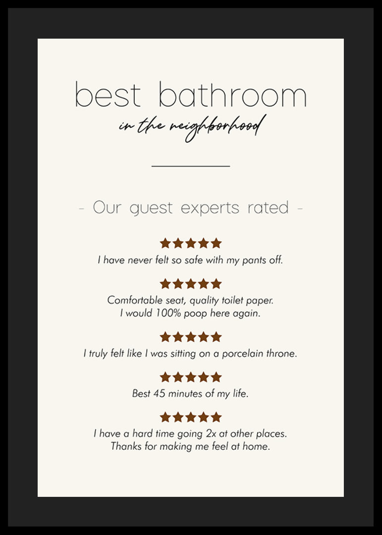 Humorous text in black with reviews and stars on beige background-12