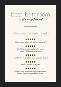 Humorous text in black with reviews and stars on beige background-5