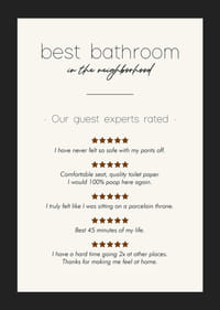 Humorný text v čiernej farbe s recenziami a hviezdičkami na béžovom pozadí-5