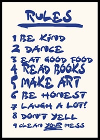 Handwritten blue text with nine encouraging house rules on light background-6