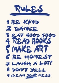 Handwritten blue text with nine encouraging house rules on light background-7