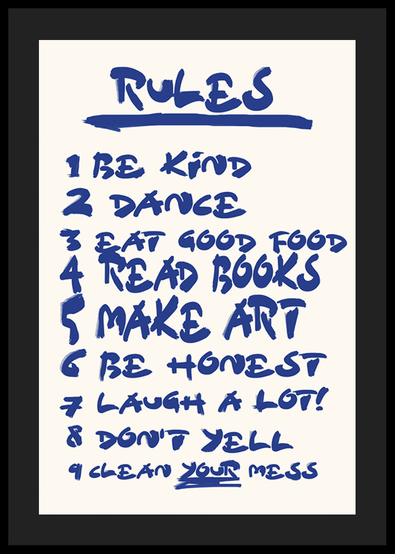 Handwritten blue text with nine encouraging house rules on light background-12
