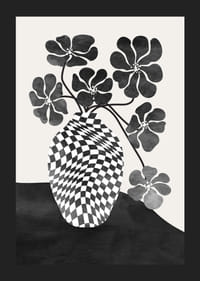 Vaso astratto in bianco e nero con motivo a scacchi e fiori-5