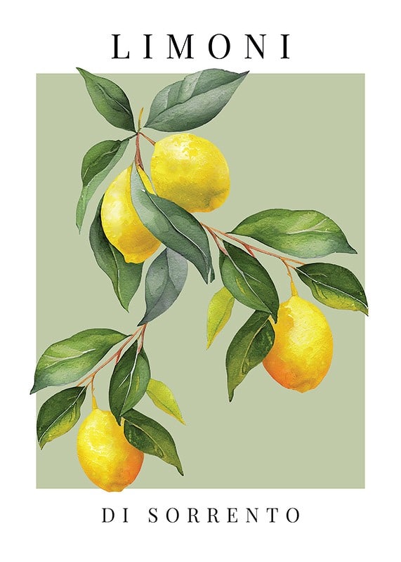 Akvarell av citronkvistar med gröna blad mot ljusgrön bakgrund-12