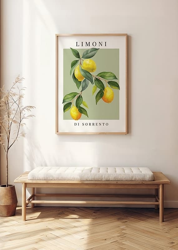Akvarell av citronkvistar med gröna blad mot ljusgrön bakgrund-12