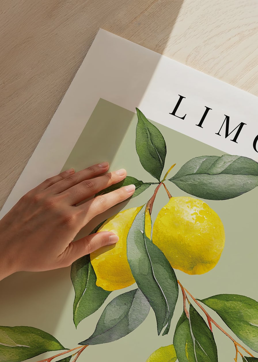 Akvarell av citronkvistar med gröna blad mot ljusgrön bakgrund-12