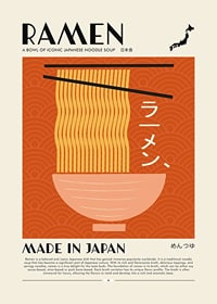 Illustration av ramen i skål med ätpinnar mot orange bakgrund-1