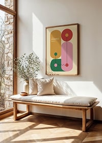 Abstract geometric shapes in green, pink, red and yellow-2