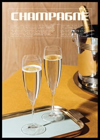 Två champagneglas på bricka med flaska i ishink, fotografisk-0