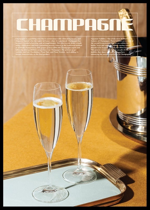 Två champagneglas på bricka med flaska i ishink, fotografisk-12