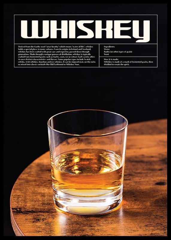Photograph of whiskey glass on wooden table against black background-12