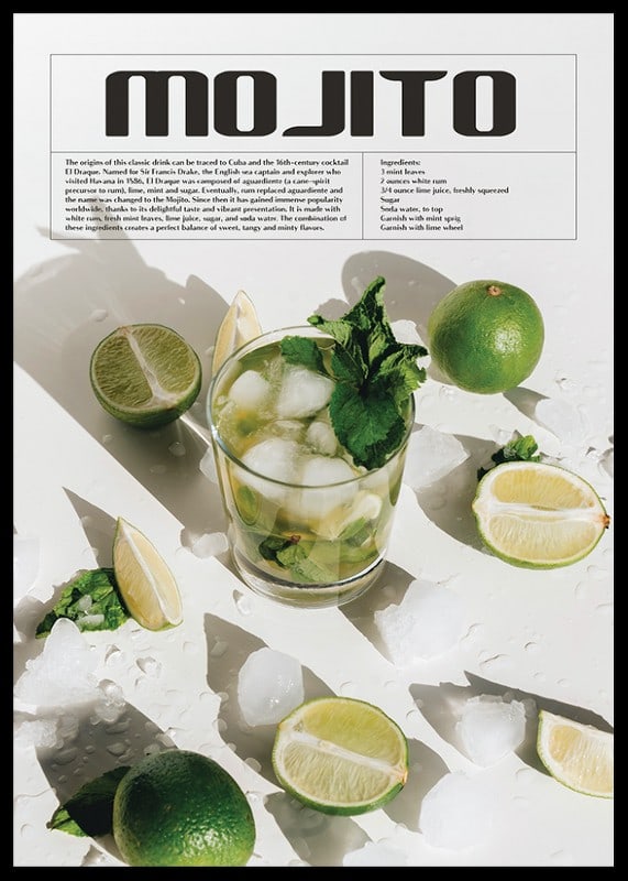 Glas mojito med is, limeklyftor och mynta på vit bakgrund-12