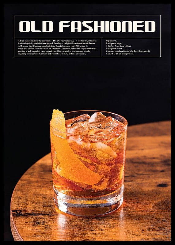 Old Fashioned cocktail with orange zest on wooden table-12