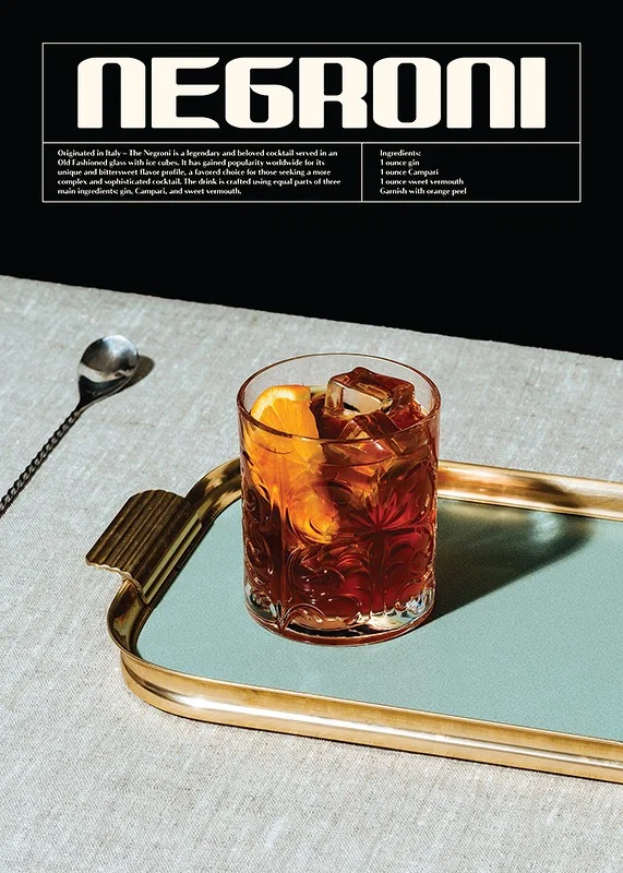 Photographic Negroni cocktail in glass with orange slice-12