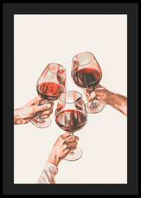 Ilustração de três mãos brindando com taças de vinho tinto-4