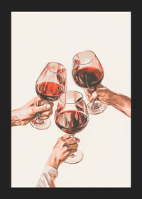 Ilustração de três mãos brindando com taças de vinho tinto-5