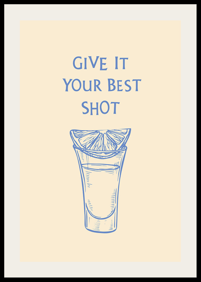 Illustration of shot glass with lemon slice and blue text-12