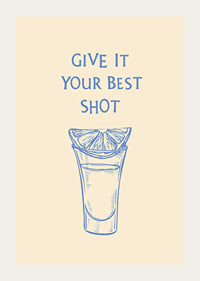 Illustration of shot glass with lemon slice and blue text-3