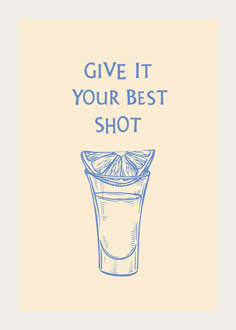 Illustration of shot glass with lemon slice and blue text-12