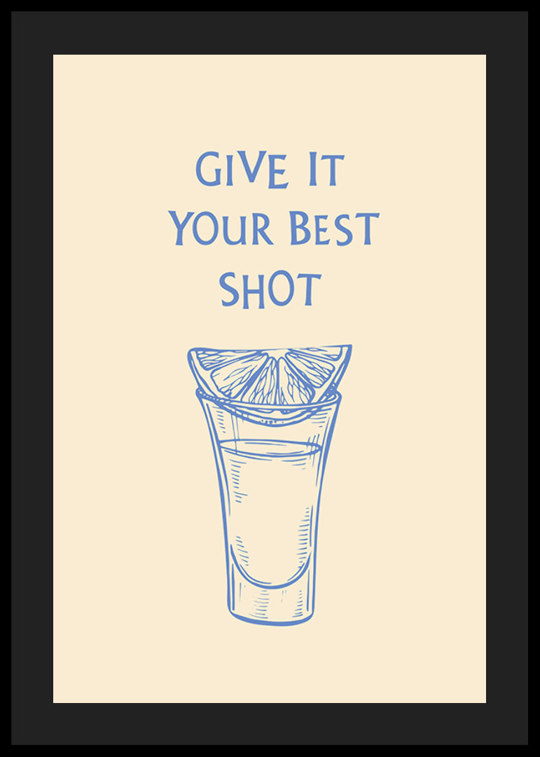 Illustration of shot glass with lemon slice and blue text-12