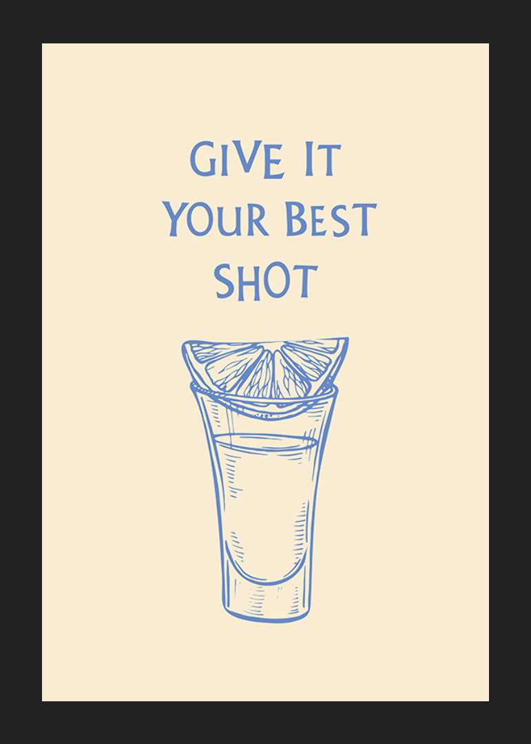 Illustration af shotglas med citronskive og blå tekst-12