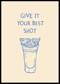 Illustration of shot glass with lemon slice and blue text-6