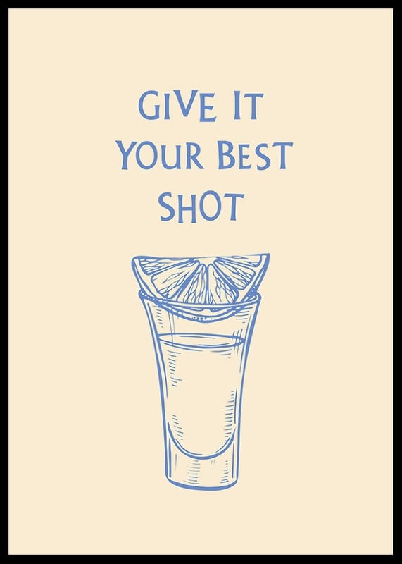 Illustration of shot glass with lemon slice and blue text-12
