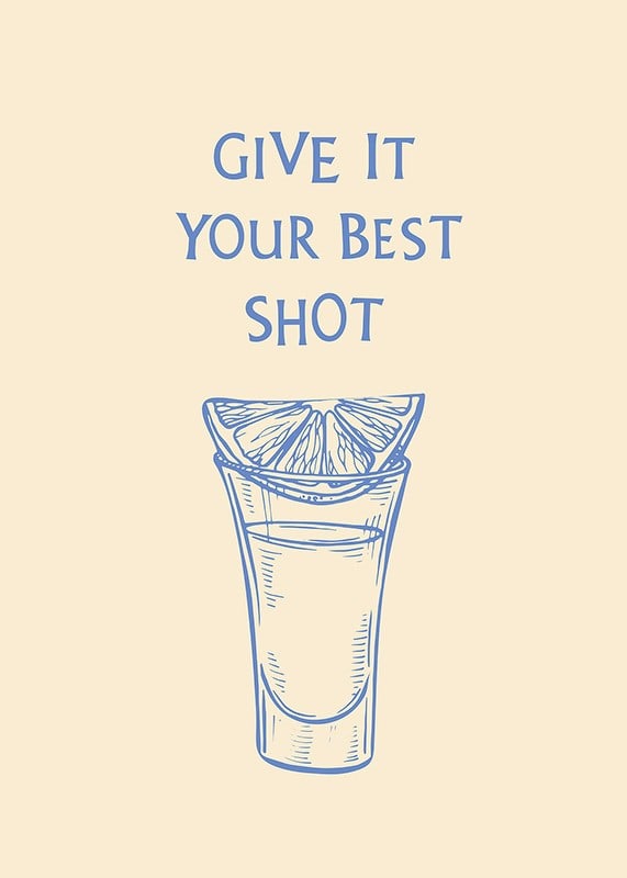 Illustration of shot glass with lemon slice and blue text-12
