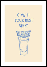 Illustration of shot glass with lemon slice and blue text-0