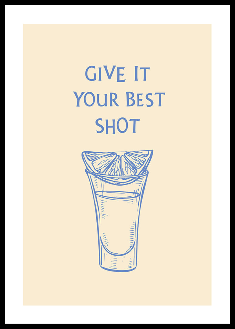 Illustration of shot glass with lemon slice and blue text-12
