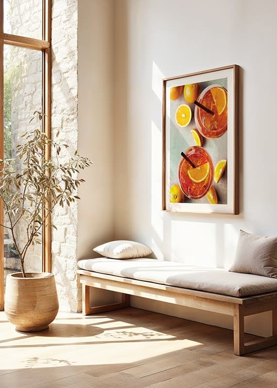 Photograph of two Aperol Spritz with orange slices from above-12