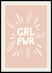 Illustrazione con il testo GRL PWR e fulmini su sfondo rosa-2