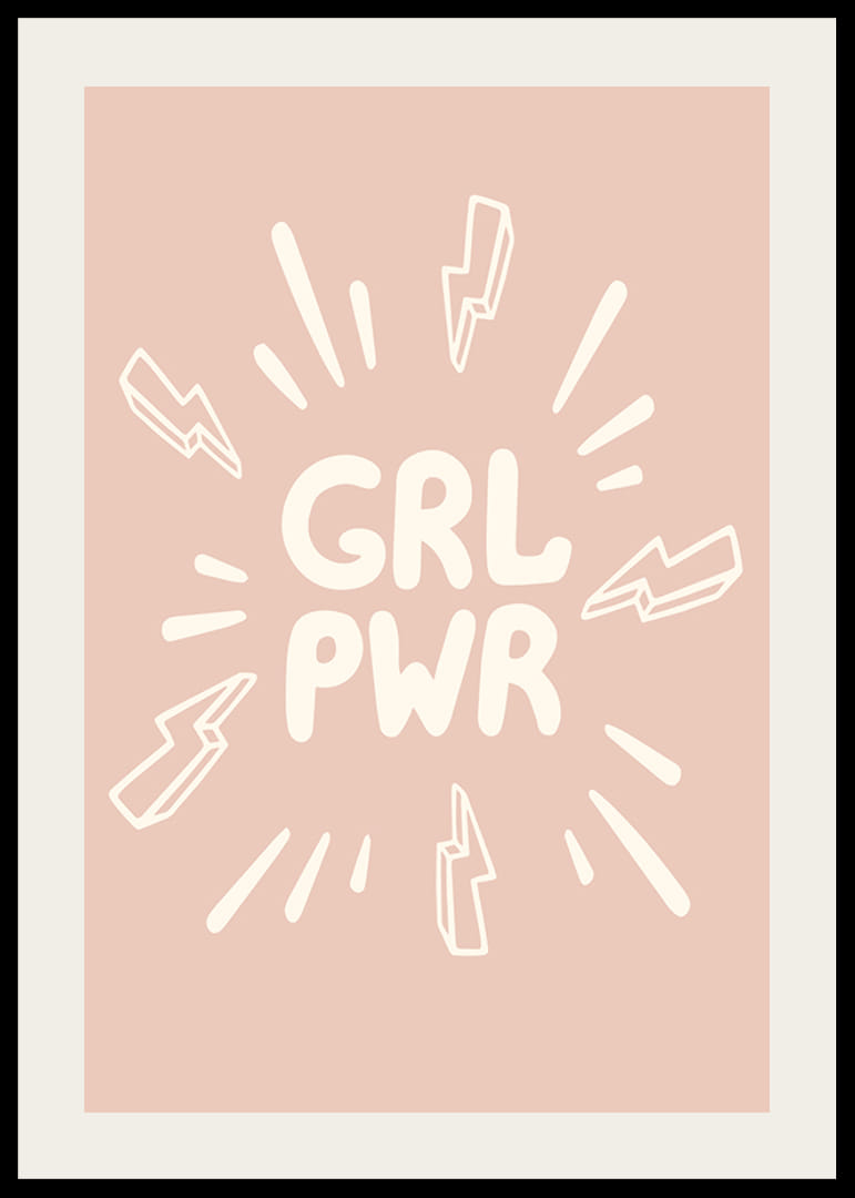 Illustrazione con il testo GRL PWR e fulmini su sfondo rosa-12