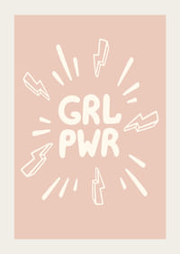 Illustrazione con il testo GRL PWR e fulmini su sfondo rosa-3