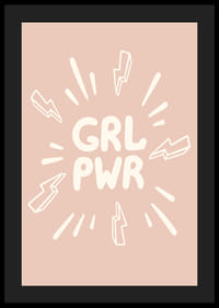 Illustrazione con il testo GRL PWR e fulmini su sfondo rosa-4