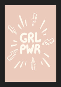 Illustrazione con il testo GRL PWR e fulmini su sfondo rosa-5