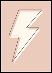 Illustrated lightning bolt in white with brown outline on pink background-6