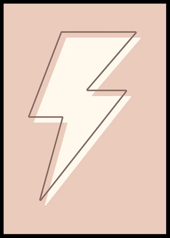 Illustrated lightning bolt in white with brown outline on pink background-12