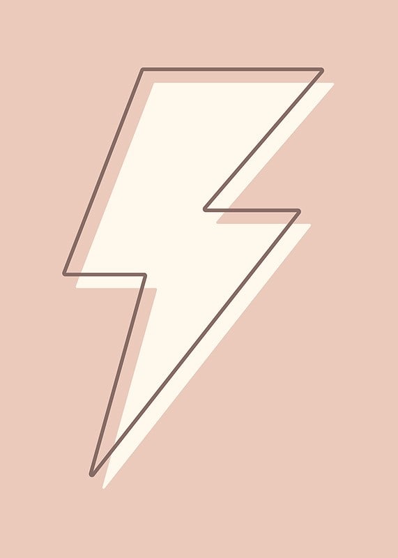 Illustrated lightning bolt in white with brown outline on pink background-12
