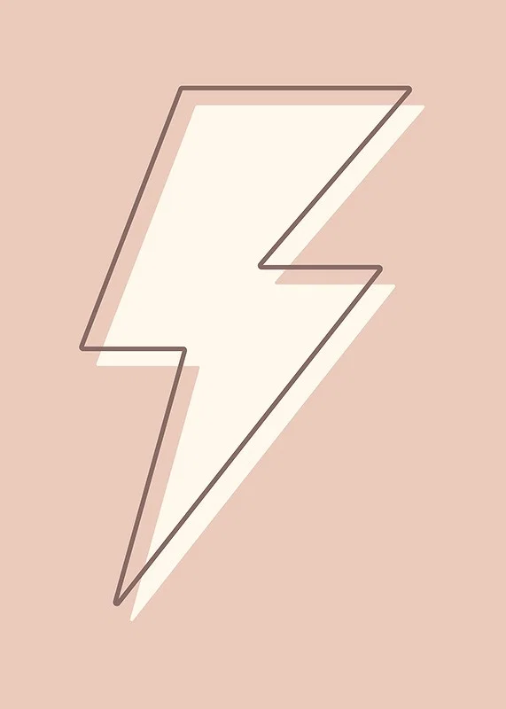 Illustrated lightning bolt in white with brown outline on pink background-12