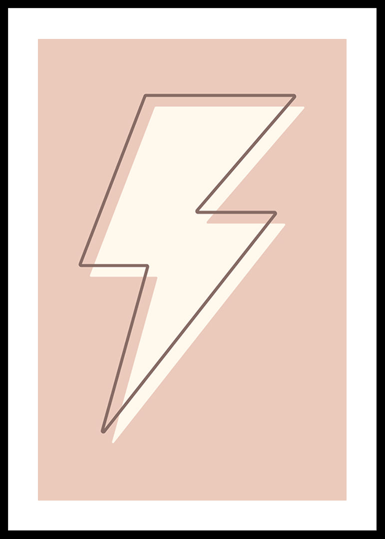 Illustrated lightning bolt in white with brown outline on pink background-12