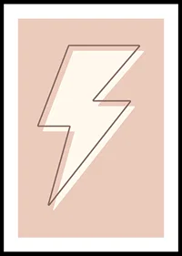 Illustrated lightning bolt in white with brown outline on pink background-0