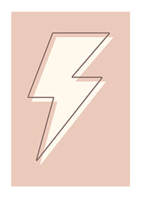 Illustrated lightning bolt in white with brown outline on pink background-1