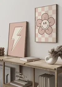 Illustrated lightning bolt in white with brown outline on pink background-8